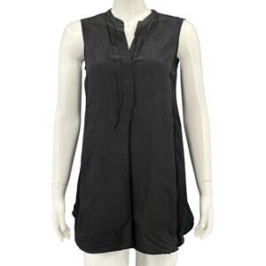 Vince Top Womens XS Black Sleeveless Tunic Sheer 100% Silk Popover V-Neck Office